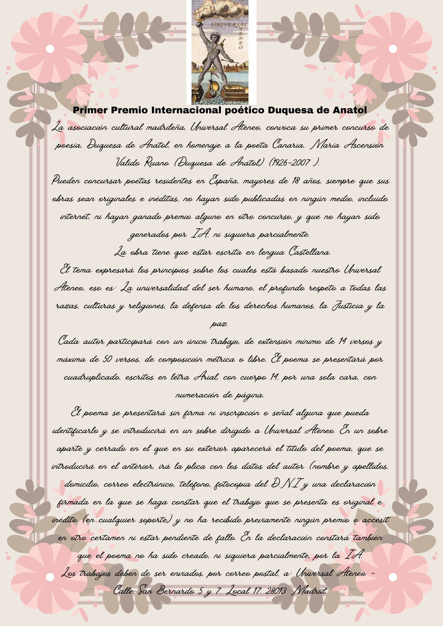 PRIMER PREMIO INTERNACIONAL POÉTICO DUQUESA DE ANATOL