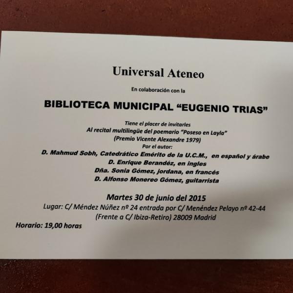 Recital Poemario Poseso en Layla - Eugenio Trias