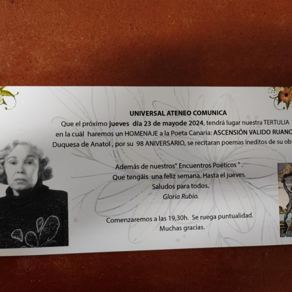 Tertulia Ascensión Válido Ruano - Duquesa de Anatol